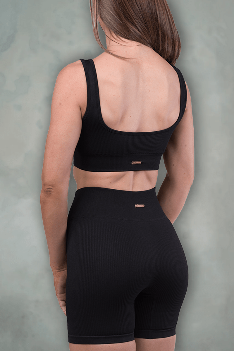 TMJ Apparel - TMJ Apparel Luxe Ribbed Square Neck Bra - Small - Black