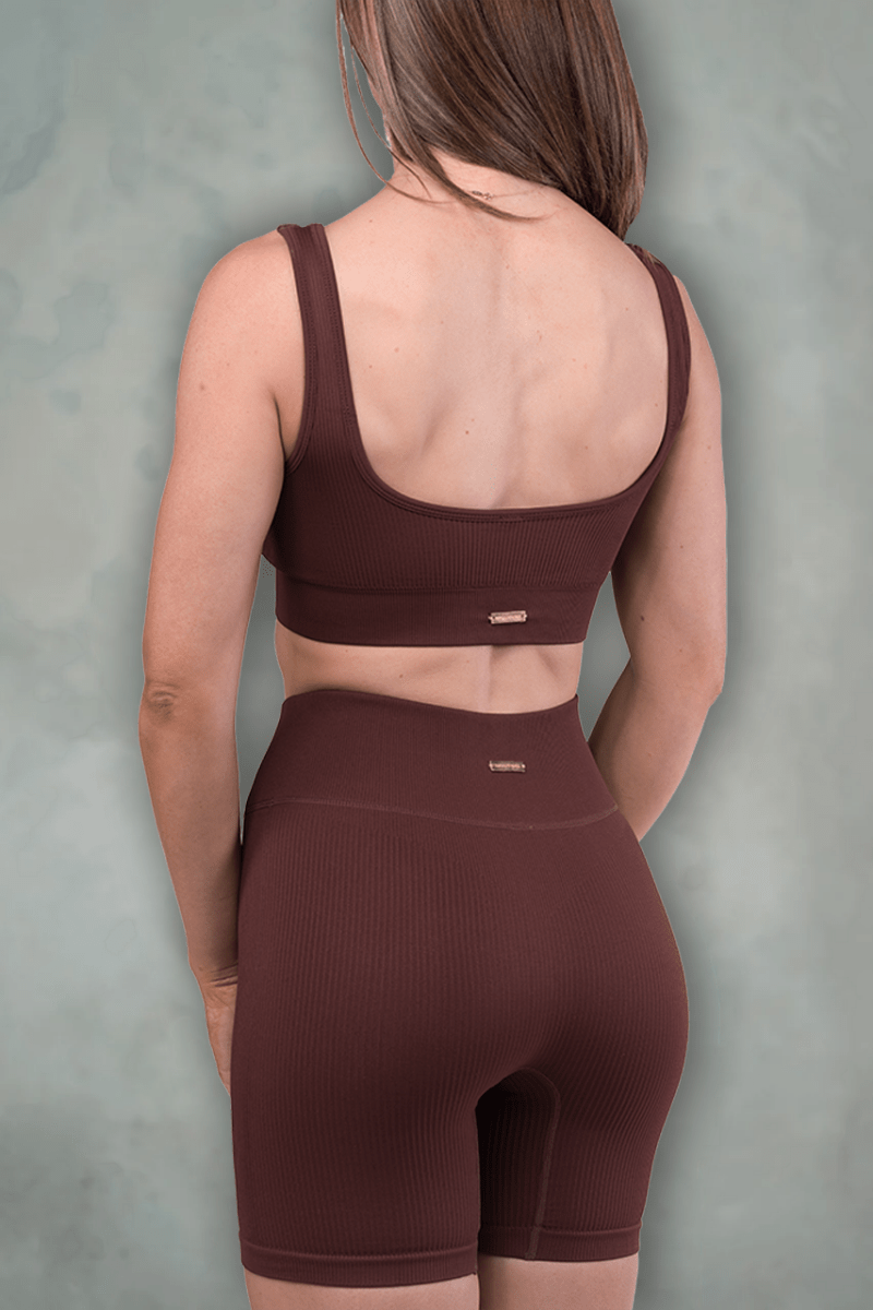 TMJ Apparel - TMJ Apparel Luxe Ribbed Square Neck Bra - Small - Brown