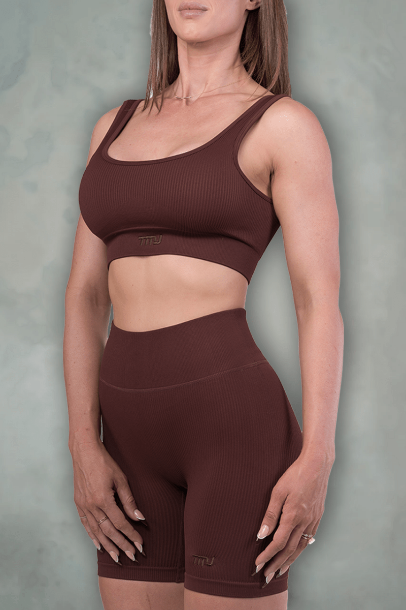 TMJ Apparel - TMJ Apparel Luxe Ribbed Square Neck Bra - Small - Brown