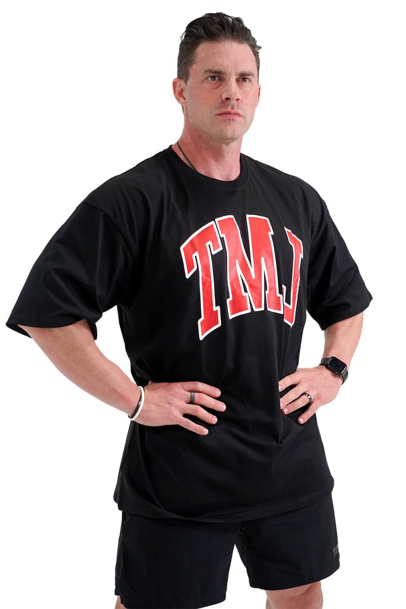 TMJ Apparel - Oversized Warm - Up Tee - Black/Red - S/M