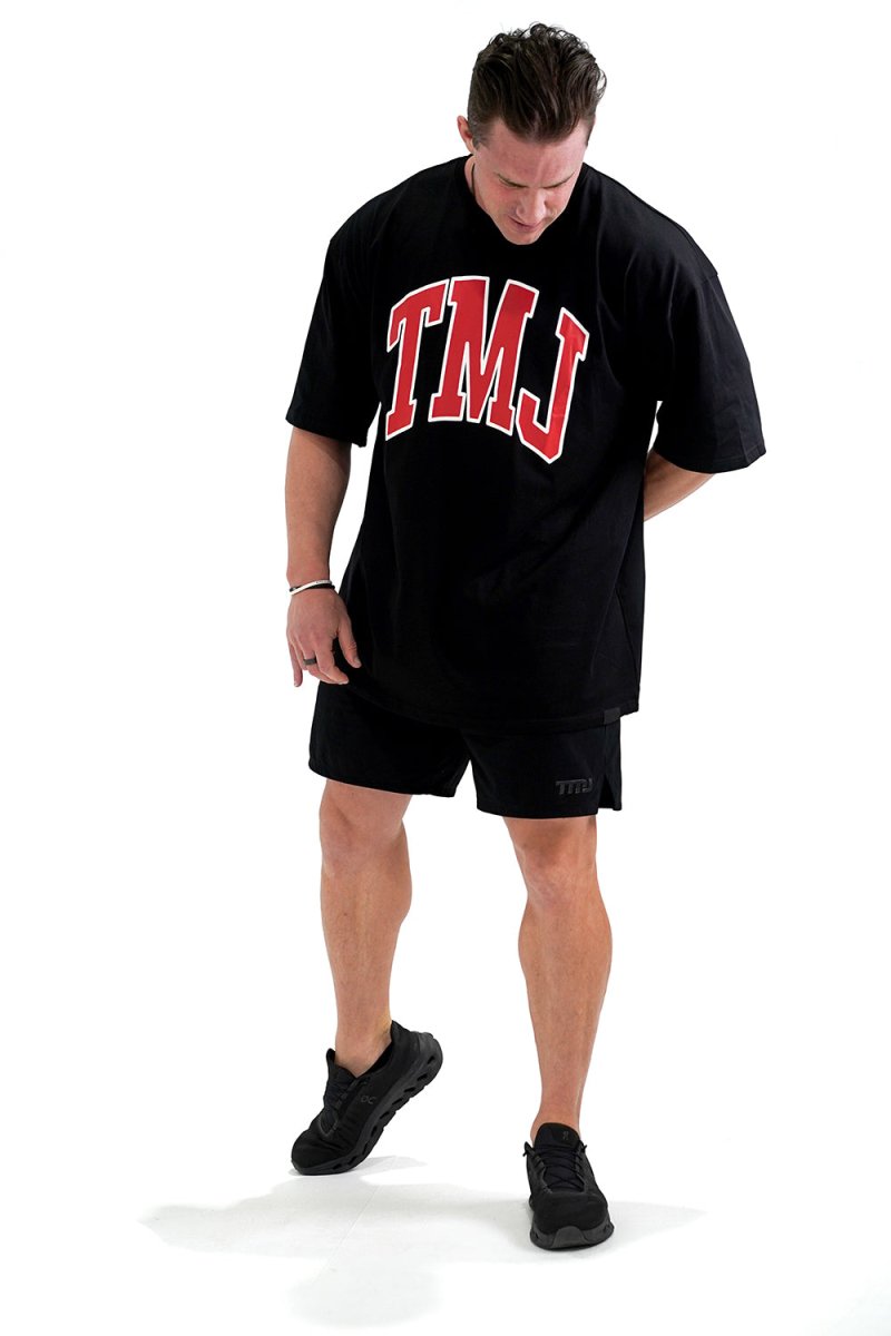 TMJ Apparel - Oversized Warm - Up Tee - Black/Red - S/M