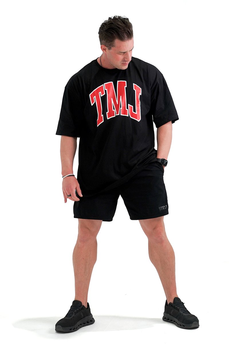 TMJ Apparel - Oversized Warm - Up Tee - Black/Red - S/M