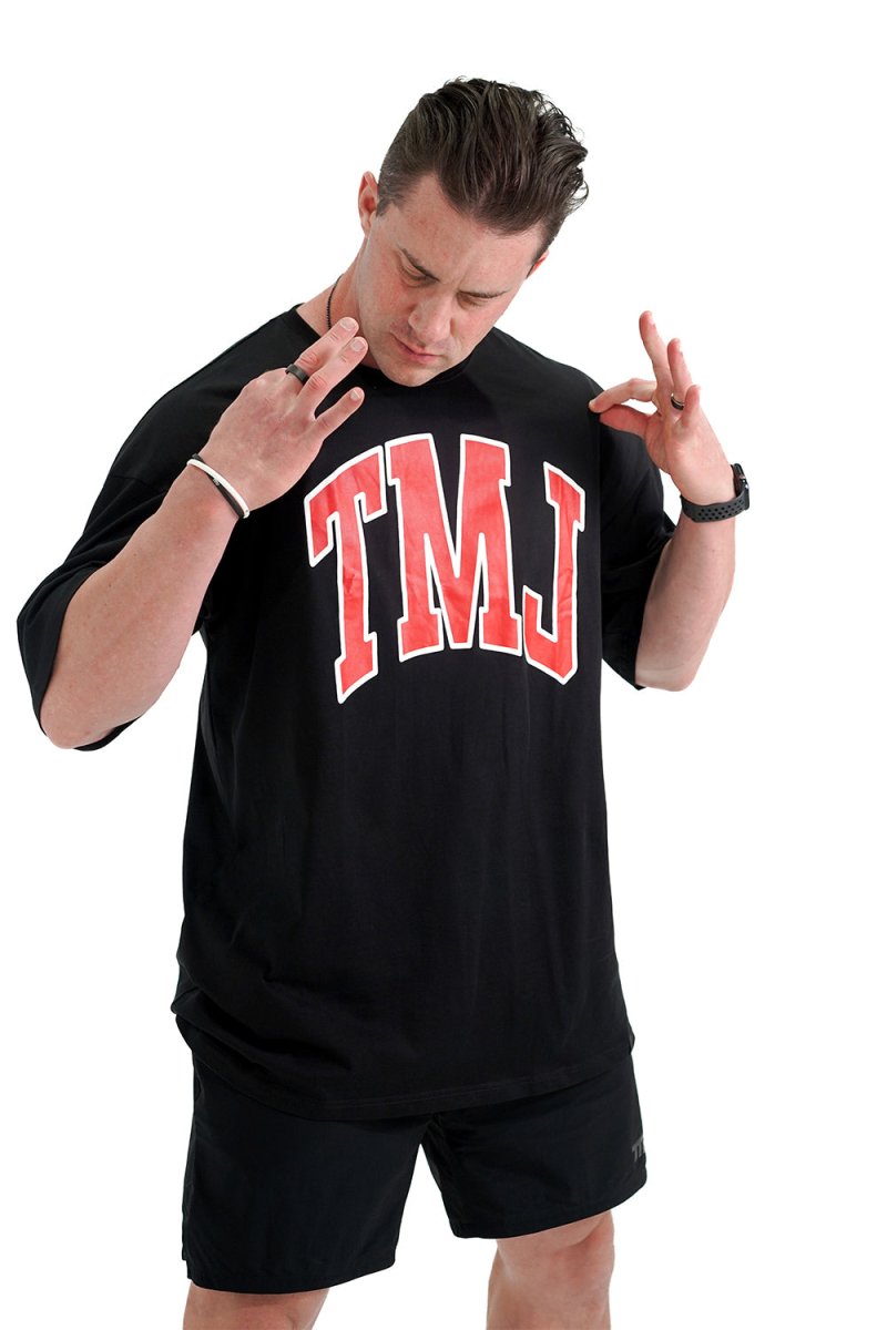 TMJ Apparel - Oversized Warm - Up Tee - Black/Red - S/M