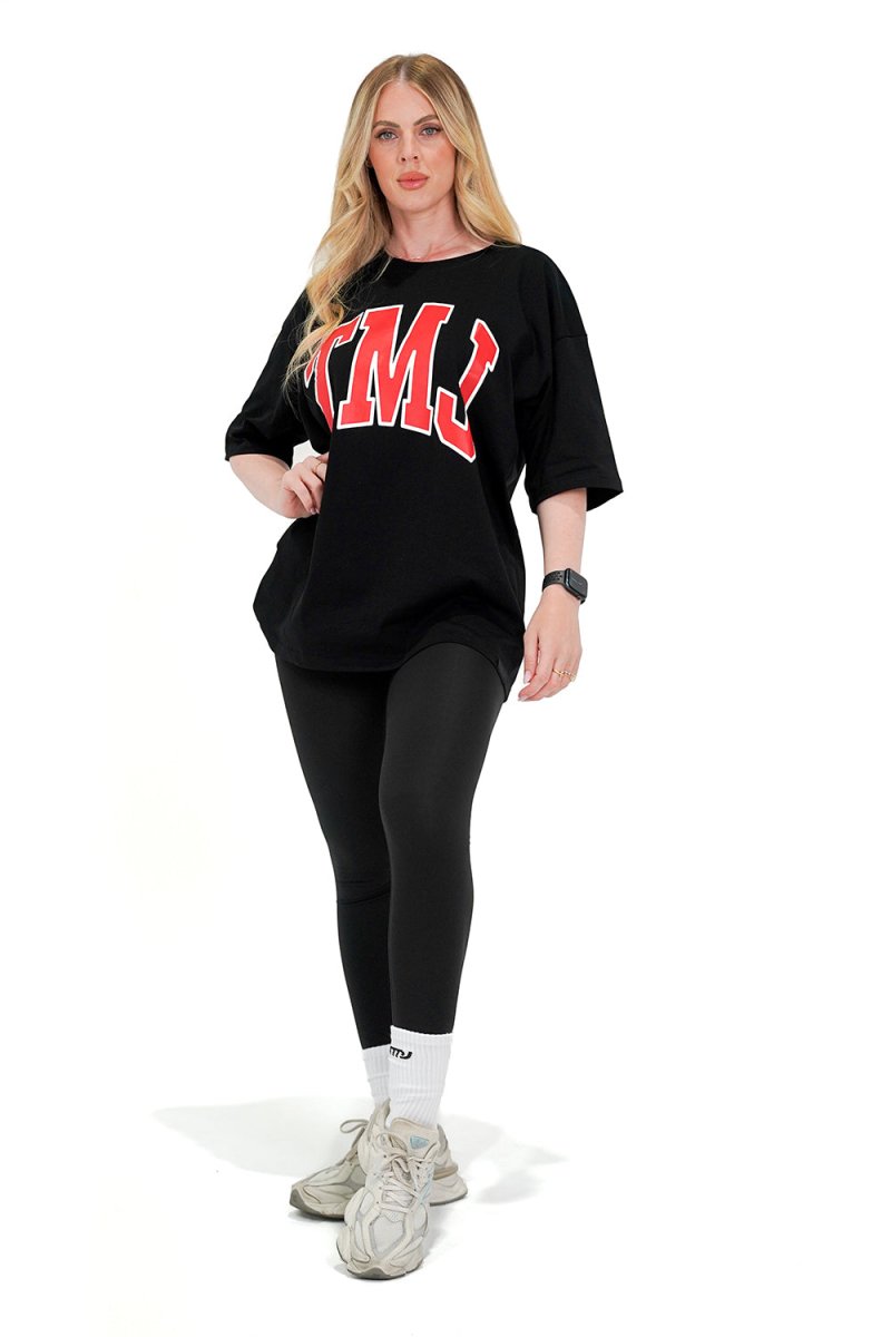 TMJ Apparel - Oversized Warm - Up Tee - Black/Red - S/M