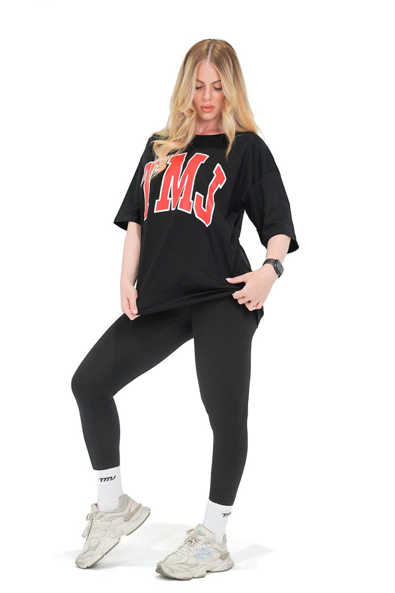 TMJ Apparel - Oversized Warm - Up Tee - Black/Red - S/M
