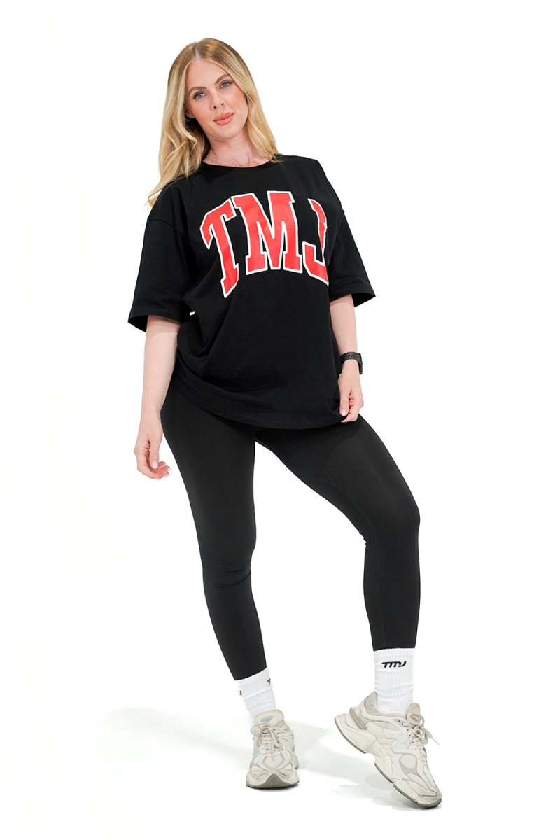 TMJ Apparel - Oversized Warm - Up Tee - Black/Red - S/M