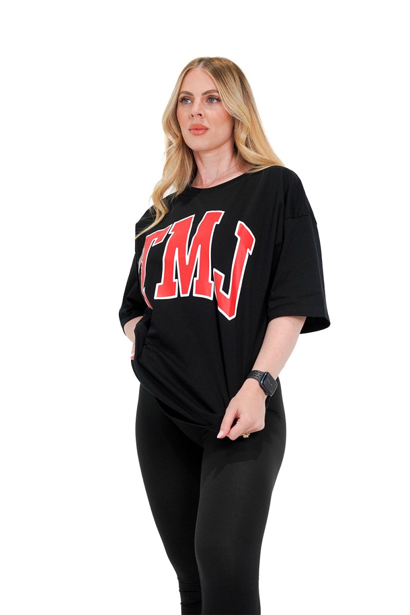 TMJ Apparel - Oversized Warm - Up Tee - Black/Red - S/M
