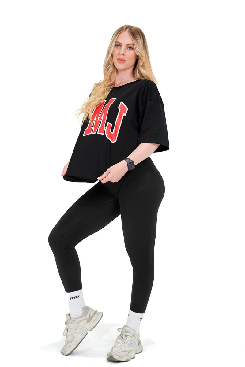 TMJ Apparel - Oversized Warm - Up Tee - Black/Red - S/M