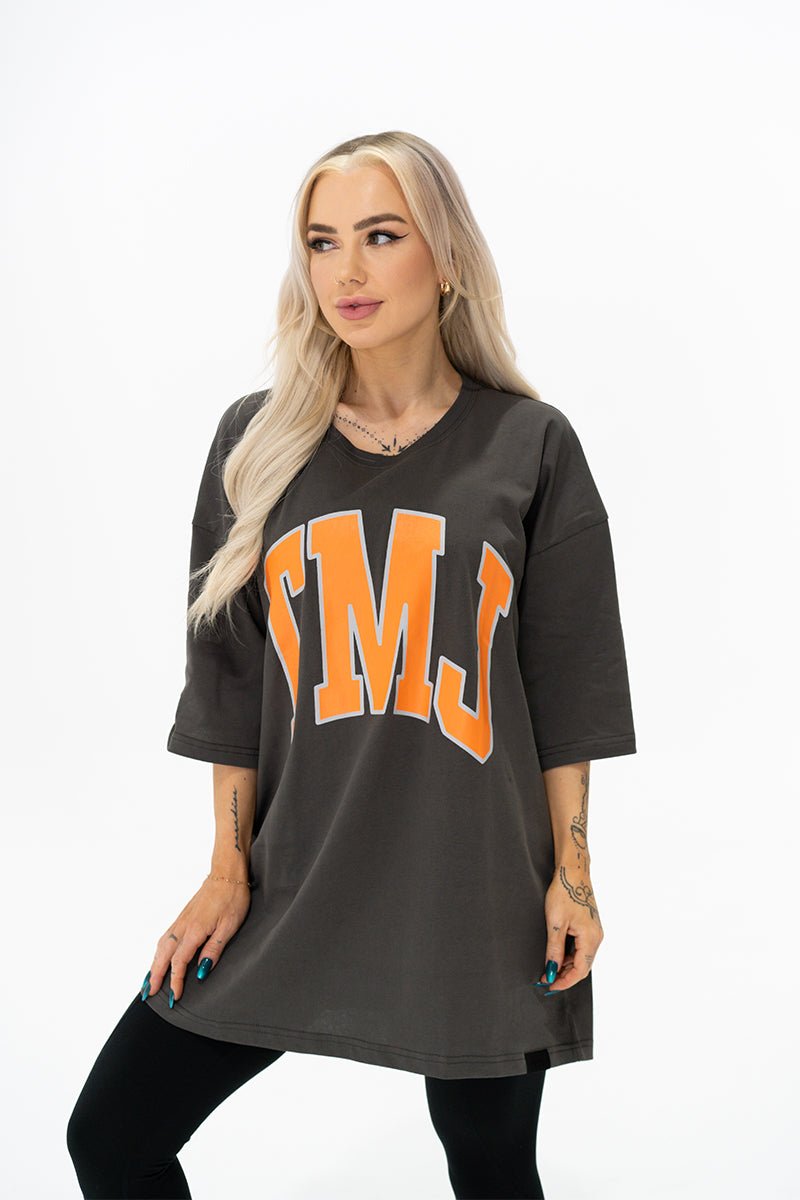 TMJ Apparel - Oversized Warm - Up Tee - Charcoal/Orange - S/M