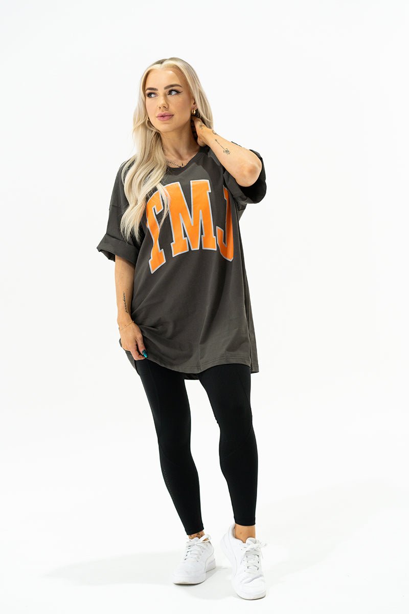 TMJ Apparel - Oversized Warm - Up Tee - Charcoal/Orange - S/M