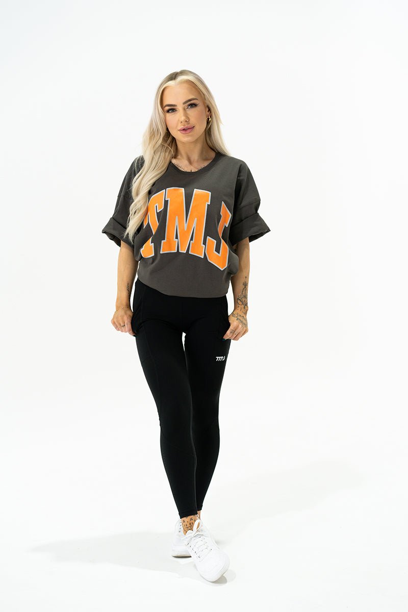 TMJ Apparel - Oversized Warm - Up Tee - Charcoal/Orange - S/M