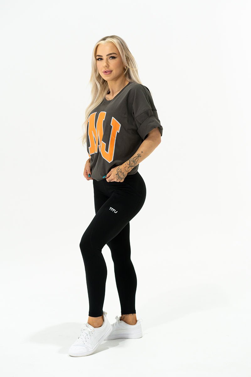 TMJ Apparel - Oversized Warm - Up Tee - Charcoal/Orange - S/M