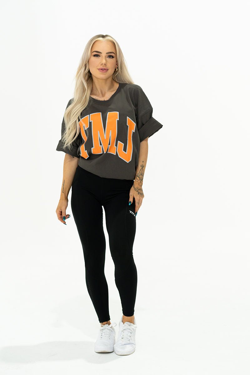 TMJ Apparel - Oversized Warm - Up Tee - Charcoal/Orange - S/M