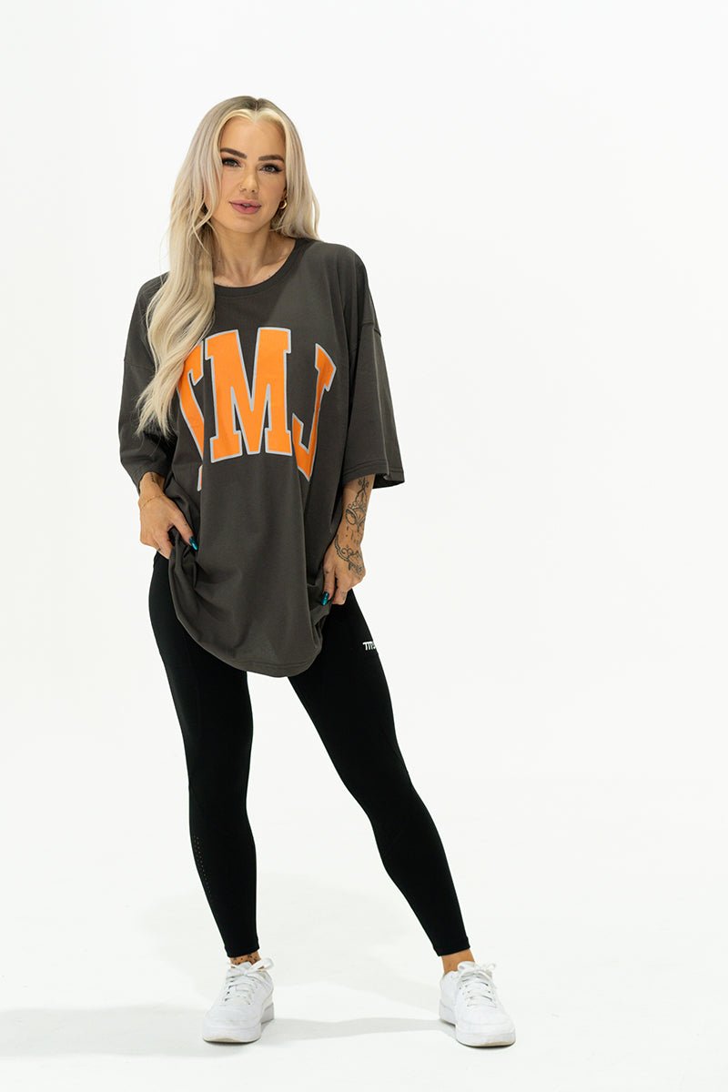 TMJ Apparel - Oversized Warm - Up Tee - Charcoal/Orange - S/M