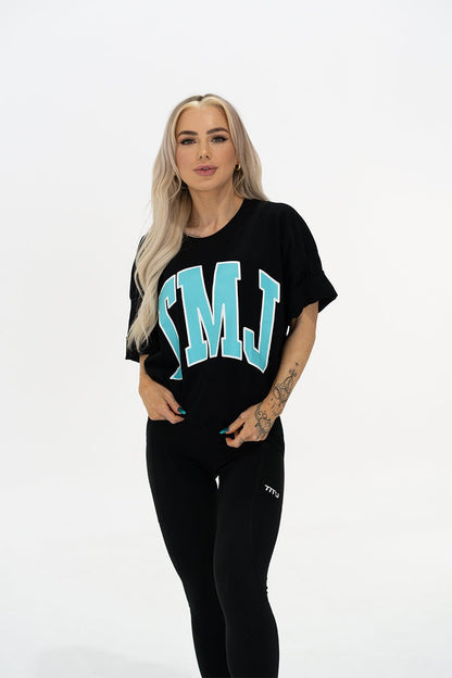 TMJ Apparel - Oversized Warm - Up Tee - Black/Aqua - S/M