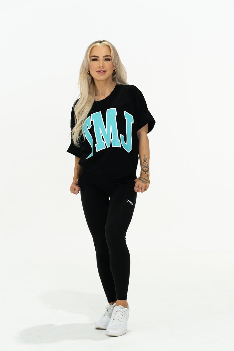 TMJ Apparel - Oversized Warm - Up Tee - Black/Aqua - S/M