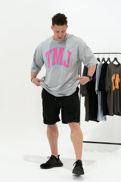 TMJ Apparel - Oversized Warm - Up Tee - Grey/Pink - S/M