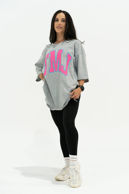 TMJ Apparel - Oversized Warm - Up Tee - Grey/Pink - S/M